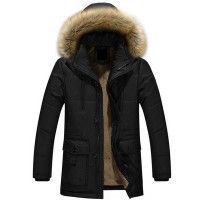 Doudoune Homme Capuche Fourrure Luxury Outwear noir